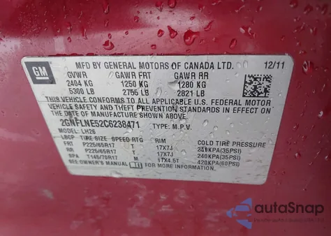 2012 Chevrolet Equinox 2Lt from USA, damaged, VIN 2GNFLNE52C6238471